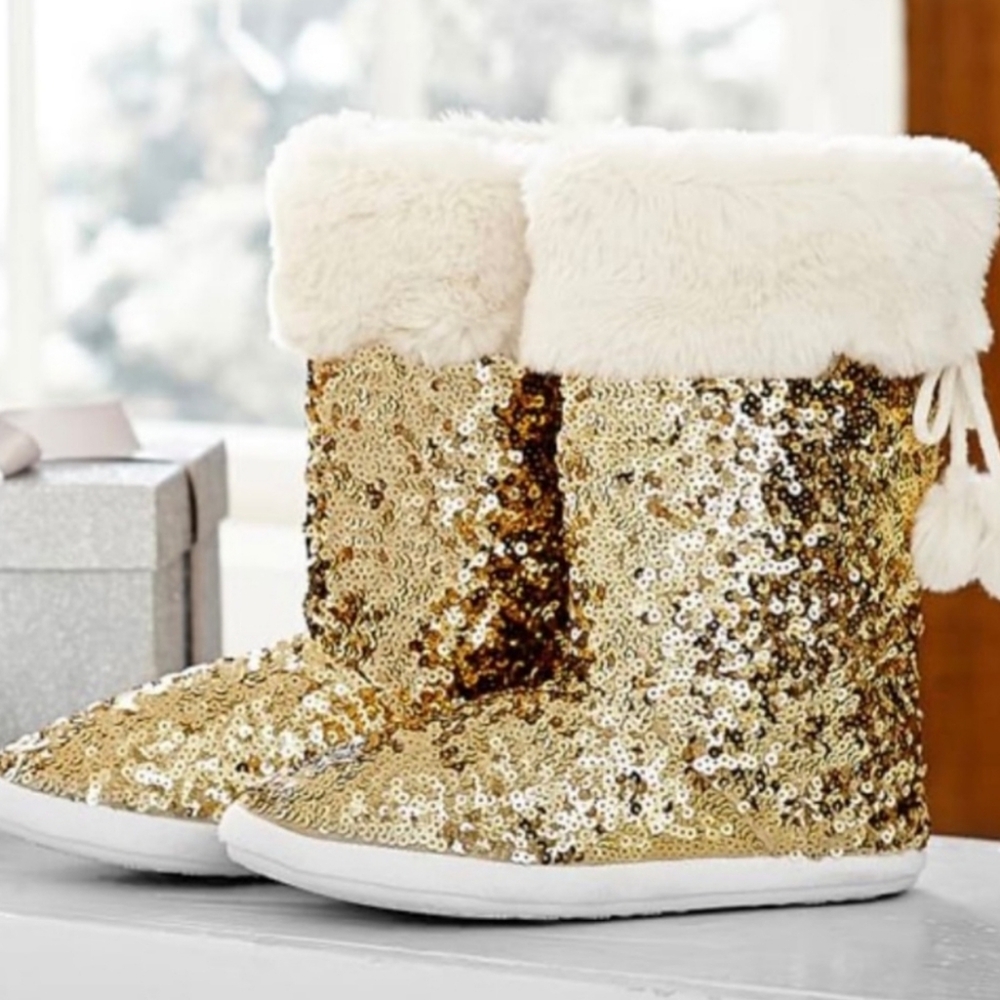 Pottery Barn Sparkle Gold Sequin Booties,  Women's Sz 7 & 8 Medium 🌟